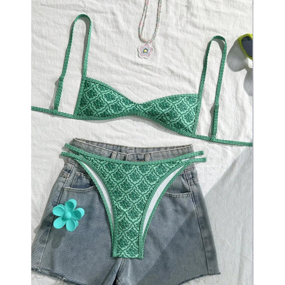 high-leg cut floral print, polyester, elastane, for swimming – Fast-dry women's bikini set