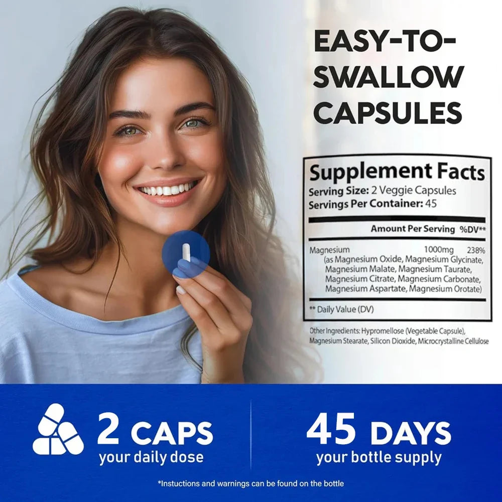 Complex Magnesium 1000mg 8 Elemental Magnesium Dietary Supplement Fall 2026 Wellness High Absorption Sleep Support