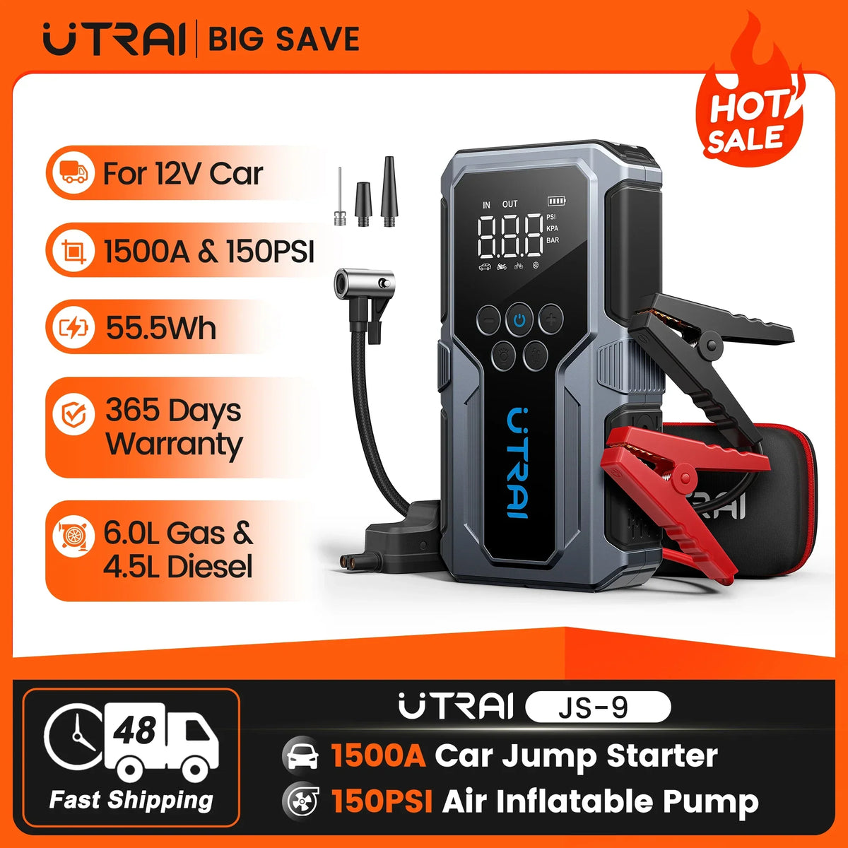 Jump Car Starter 1500A 12V With Air Compressor And Inflator Pump Fall 2025 Emergency Booster