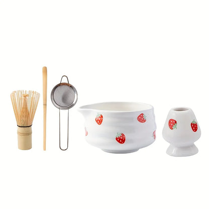 Matcha Bowl Kit Ceramic Strawberry Whisk Chasen Kit