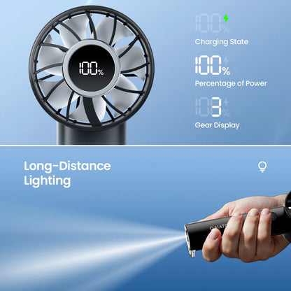 Travel-Friendly Mini Fan Hand-Held Fan with LED Display 3 Speeds