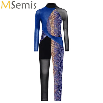 Long Sleeve, Snakeskin, Polyester, Nylon, Elastane, For Ballet, Rhythmic Gymnastics – Stretchy Girls Unitard