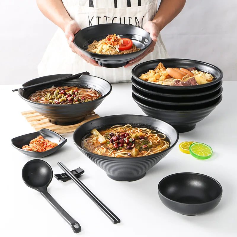 Bowl Ramen Black Plastic Japanese Style Noodle Bowl