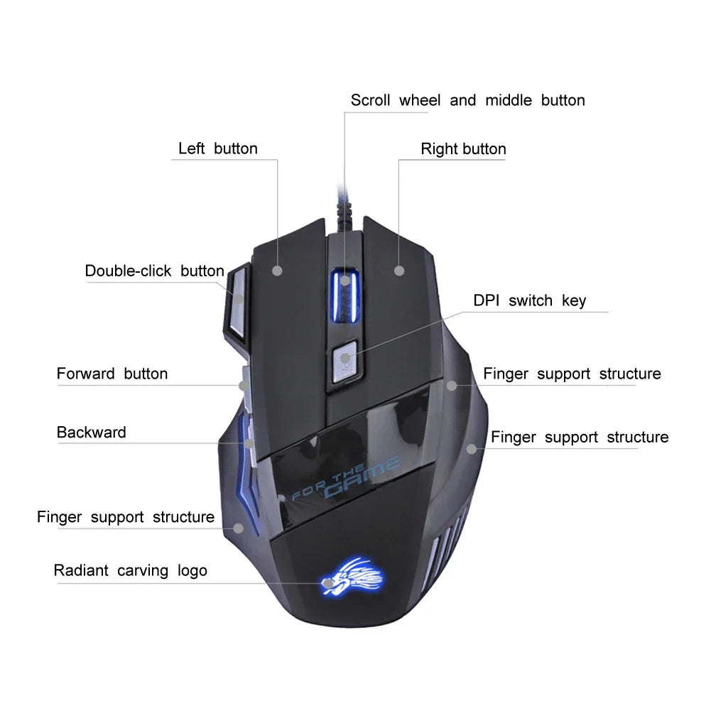 Usb Wired Gaming Mouse 7 Button Backlit Comfort-Grip Comfort