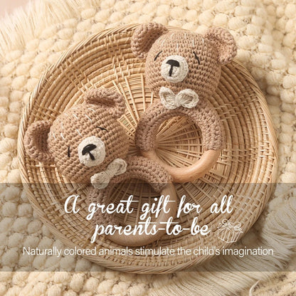 Bear Crochet Teether Rattle Ring Newborn Sensory Toys