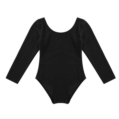 Plush girls' leotards - long sleeve solid color, polyester, for ballet and gymnastics training