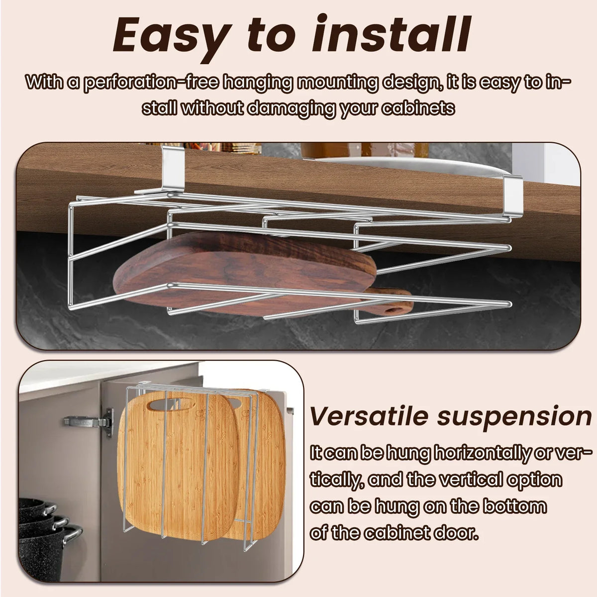 Cabinet Under Cutting Board Organizer Stainless Steel Hanging Rack Kitchen Space Saving Fall 2025 Countertop Saver