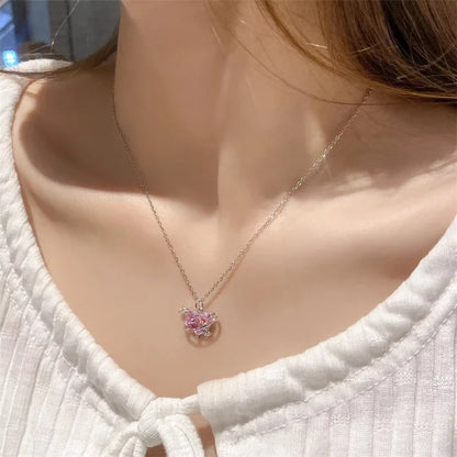 Pendant Zircon Necklace Pink Planet Heart Valentines Day Gift 2026 Aesthetic Jewelry