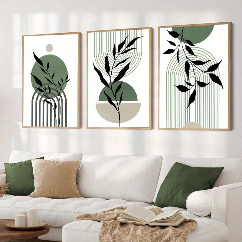 Sage Green Boho Wall Art Kit 3Pc Mid Century Prints