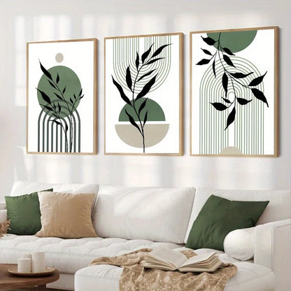 Sage Green Boho Wall Art Kit 3Pc Mid Century Prints