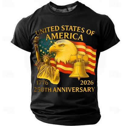 Plush unisex graphic tee - distressed flag print, 250-year design, durable cotton, casual everyday wear