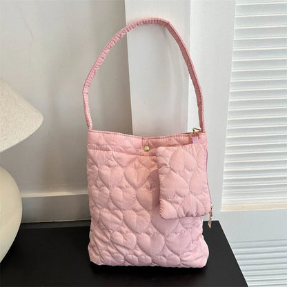 padded square shoulder bag, polyester, casual everyday – Cozy women's quilted tote