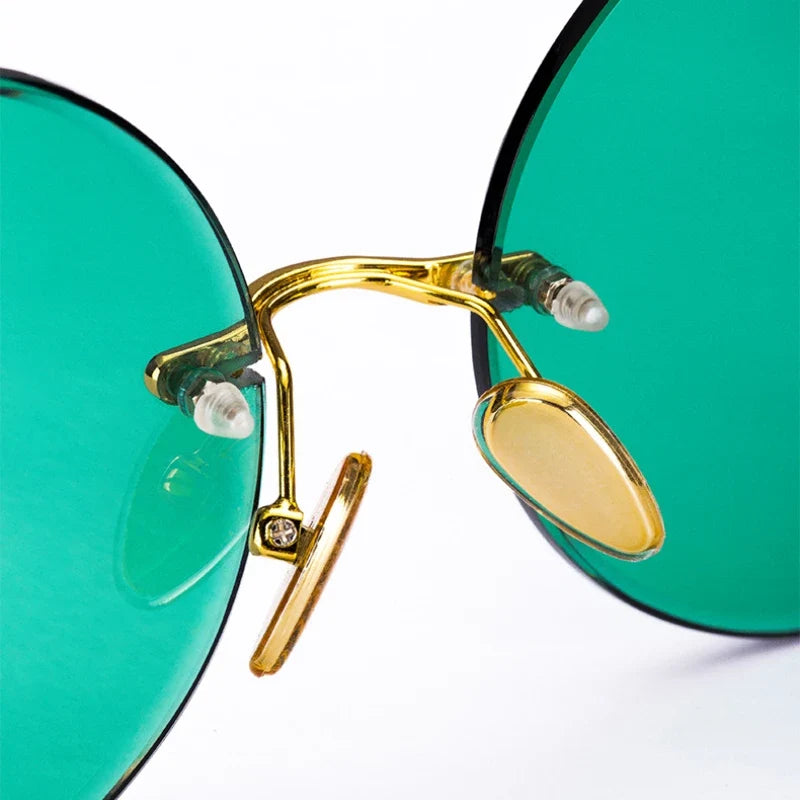 Fashion Timeless Rimless Sunglasses Women Men Dark Green Lens Retro Round Eyeglasses Outdoor Driving