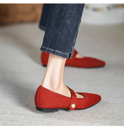 Women Stretchy Mary Jane Flats - Ribbed Knit For Spring