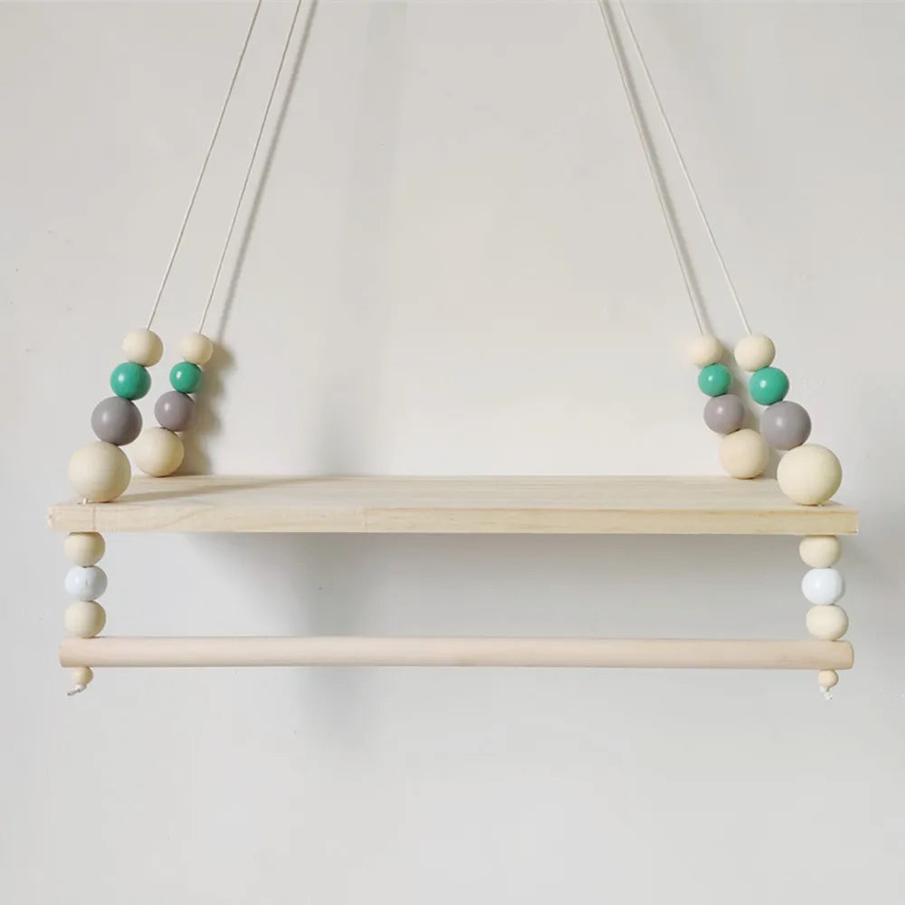 Wooden Wall Shelf With Clothes Rack Scandinavian Hanging Shelf Kids Room Fall 2025 Rope Storage Organizer