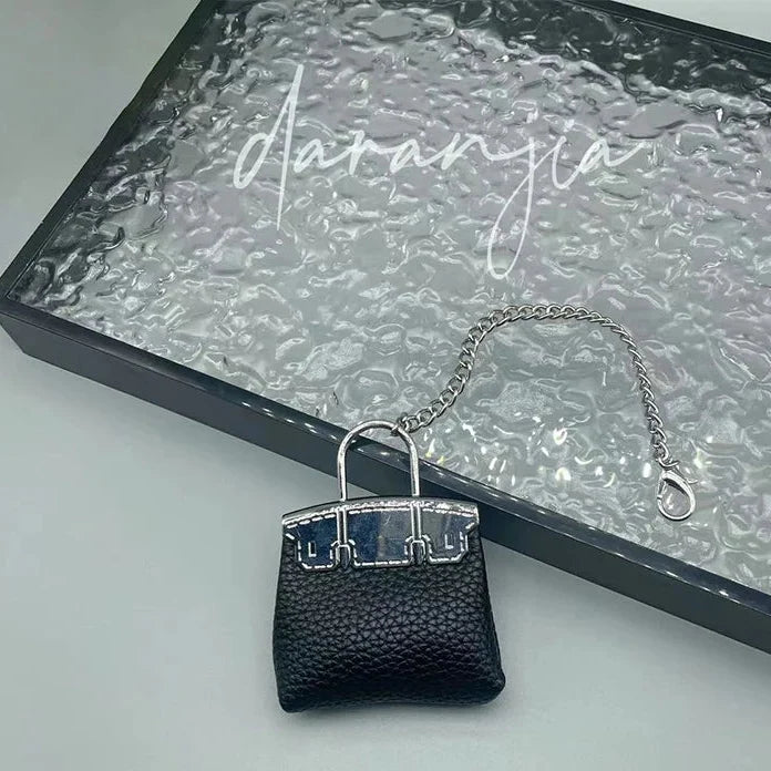 1+1 Free Birkin Inspired Mini Hand Bag - Compact Bag Charm Keychain with Metal Chain