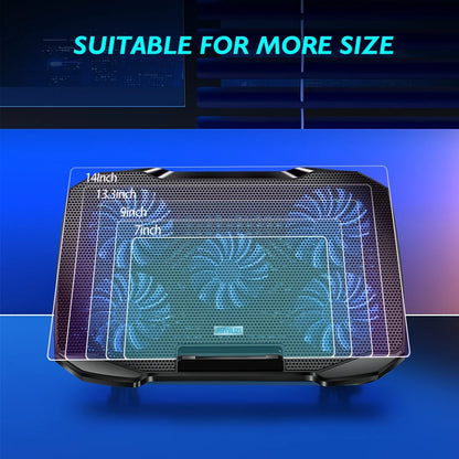 Laptop Cooling Pad with 5 Quiet Fans, Flexible Height & Phone Holder - Compatible with 12-15.6 Inch Laptops