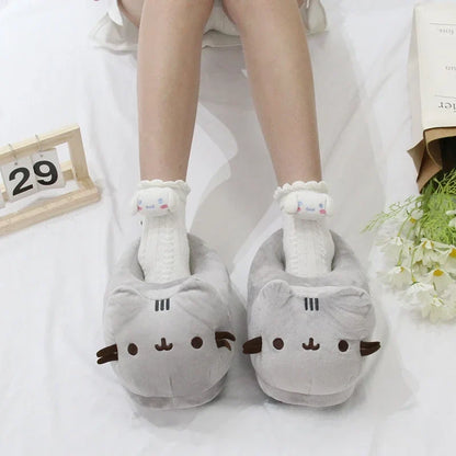 full-coverage cat-face design, plush, indoor home use – Warm women's cat-face slippers