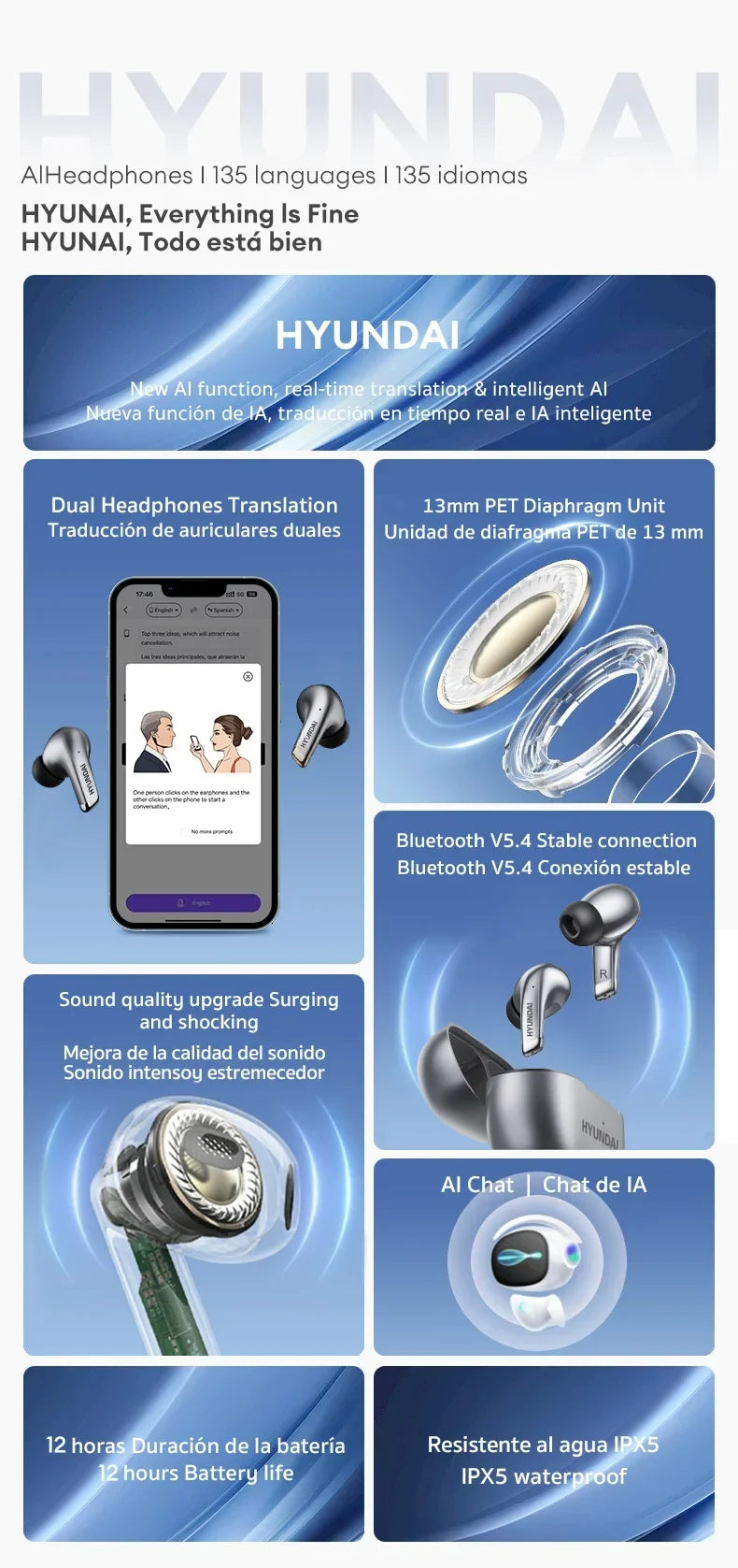 Bluetooth Earbuds AI Translator True Cordless With Mic