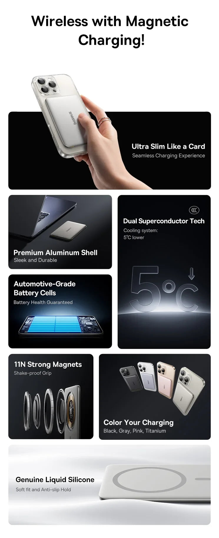 Card-Sized 10000mAh PD 27W & 5000mAh PD 20W Cordless Charging 2026 – Ultra-Slim Magnetic Power Bank