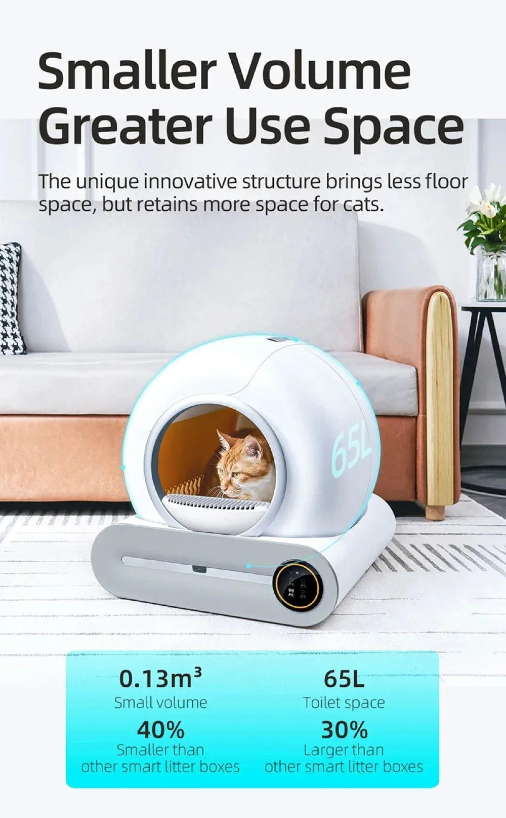 Litter Cat Box 65L Large Space Smart WiFi Auto Clean Enclosed Pet Toilet 9L Waste Bin TikTok Viral Fall 2025 Gift