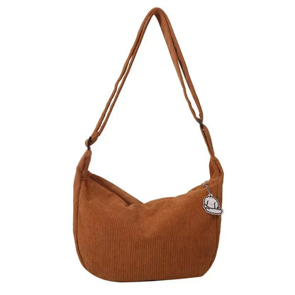 Corduroy Crossbody Bag Large Capacity Beige Shoulder Bag Fall 2026 Regular Use