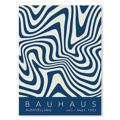 Abstract Blue Bauhaus Canvas Wall Art Contemporary Bedroom