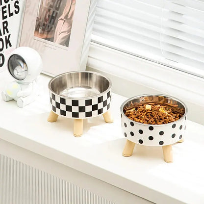 A Cat Bowl For Cats And Dogs - Tall Polka-Dot Stainless Steel Bowl, Anti-Overturn Design, Great for Drinking Water and Food