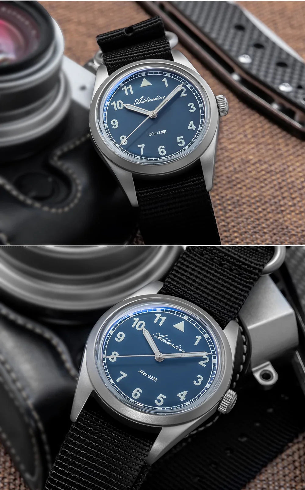 Water-Resistant Diver Quartz Watch Luminous Hands, Nylon Strap, 100m Water Resistance