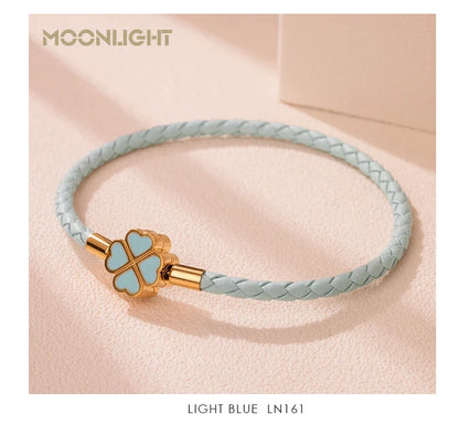 Leaf Four Clover Braided Leather Lucky Bracelet Gift