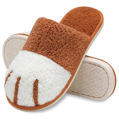 Plush, cozy women's slippers - cat paw design, memory foam insole, indoor winter lounging