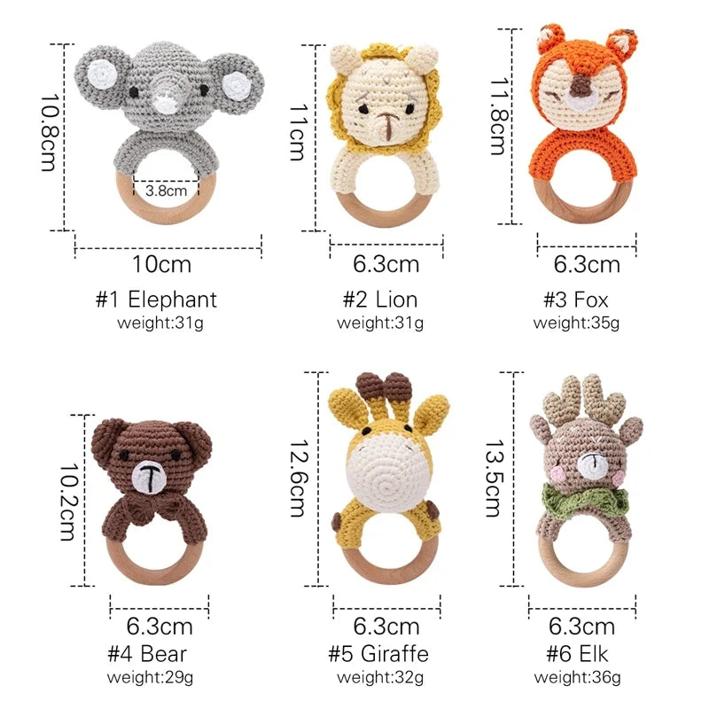 Bear Crochet Teether Rattle Ring Newborn Sensory Toys