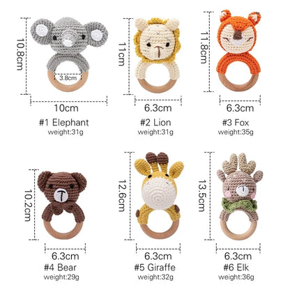 Bear Crochet Teether Rattle Ring Newborn Sensory Toys