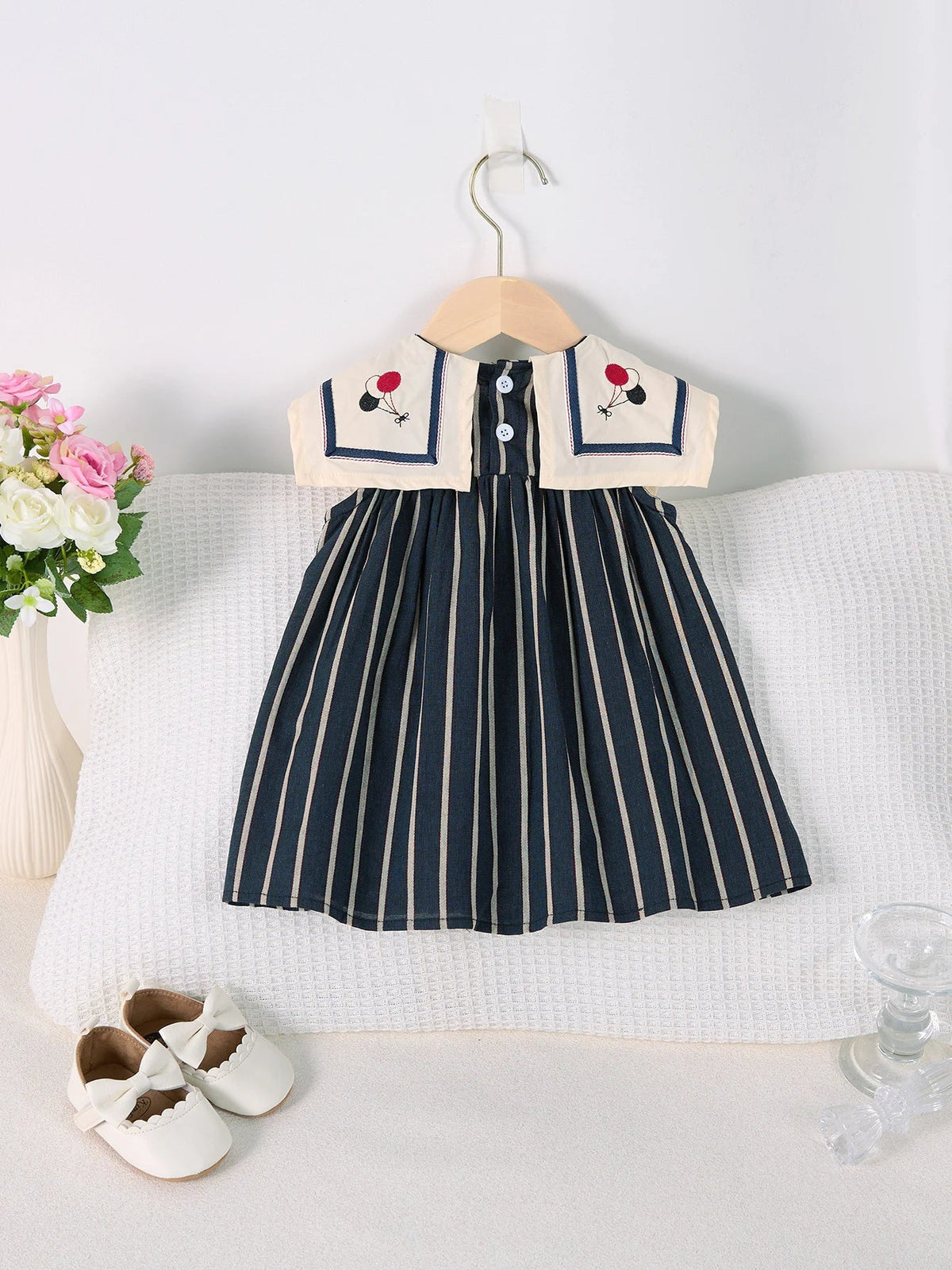 Light girls' dress - sailor collar, striped pleated skirt, cotton-elastane blend, summer casual