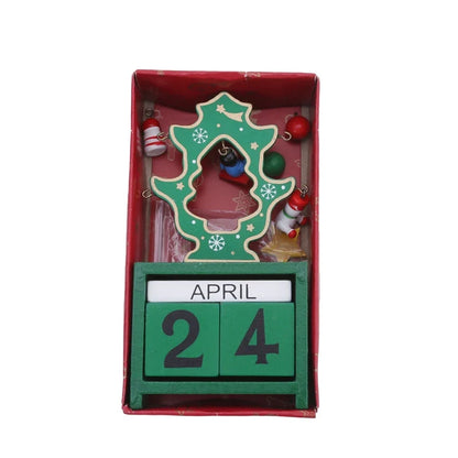 Wooden Christmas Countdown Calendar Ornament Tabletop Decor
