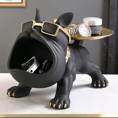 Resin Bulldog Storage Sculpture - Trendy Key Holder & Candy Tray for Household Decor