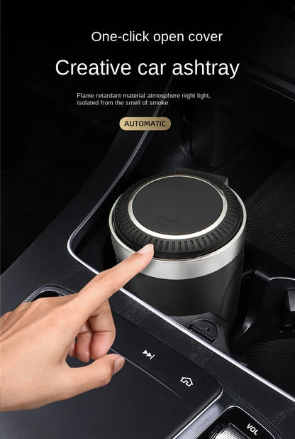 Car Ashtray One-Click Opening with LED Light - Splash Proof Alloy Liner, Vehicle Interior Accessory Fall 2026 Gift