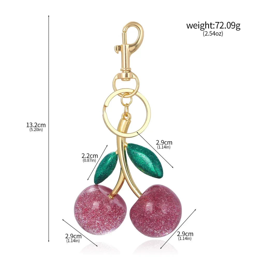 Cherry Red Keychain Bag Charm With Gold Leaf Lobster Clasp