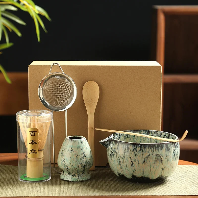 Matcha Tea Kit Ceramic Bowls With Bamboo Whisk 6 Piece