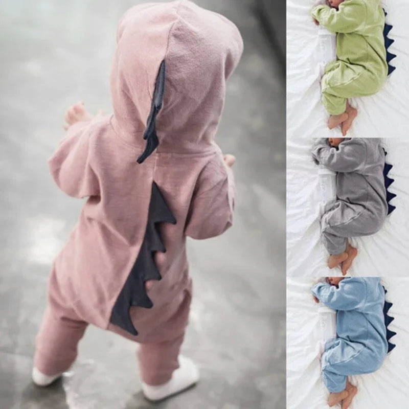 Baby Newborn Dinosaur Hooded Romper Jumpsuit Autumn Winter Clothes for Boys and Girls