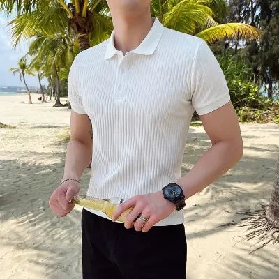 Variant image for Breathable Silk Mesh Mens Polo Shirt, Short Sleeve with Ribbed Collar, Lightweight and Stylish for Summer-6
