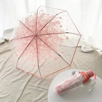 Style Korean Folding Umbrella with Cherry Blossom Design