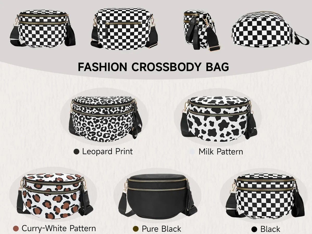 large capacity bum bag, adjustable crossbody mommy travel bag – Casual women's checkered fanny pack