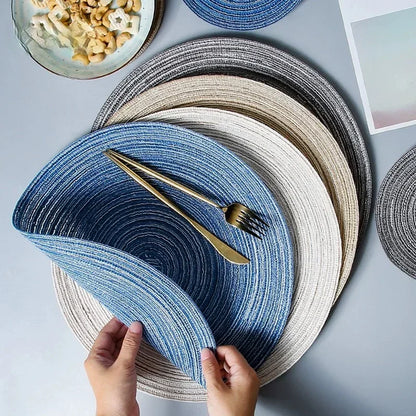 6pcs Round Woven Ramie Placemats - Anti-Slip Table Mats for Dining, Kitchen & Cafe Use