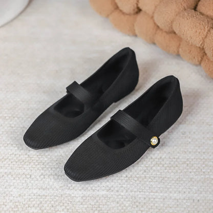 Women Stretchy Mary Jane Flats - Ribbed Knit For Spring