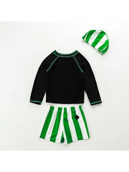 Fast-dry baby boys' swimwear set - long-sleeve top and shorts, polyester, for swimming
