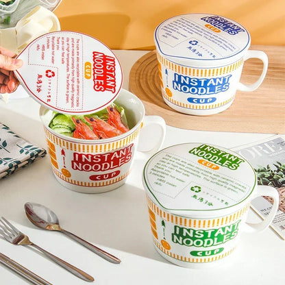 Noodle Instant Bowl Ceramic With Handle And Lid Large