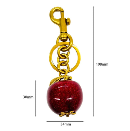 Cherry Red Keychain Bag Charm With Gold Leaf Lobster Clasp