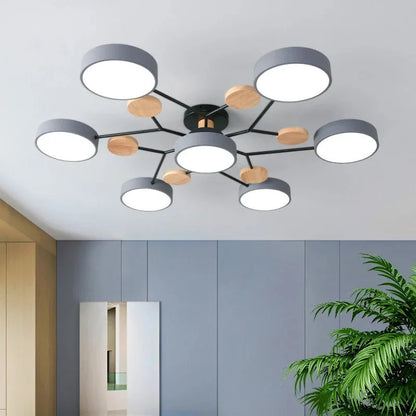 Ceiling Light LED Contemporary Fixture With Circular White Shades For Living Room