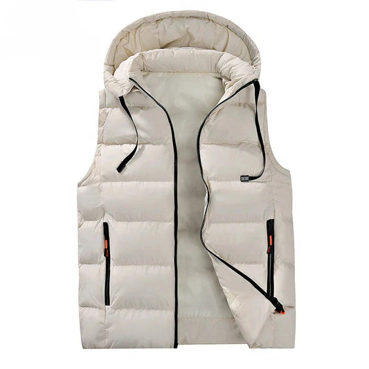 Men’s Warm Hooded Vest - Quilted Polyester, Winter Layering